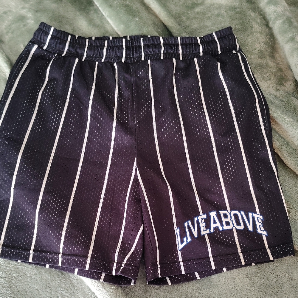 Navy Blue Striped Men's Athletic Shorts